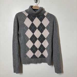 Apt.‎ 9 Women's 100% Cashmere Gray Argyle Turtleneck Sweater Preppy S Officecore